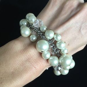 MARIE Vintage Faux Pearl Silver Tone Bracelet